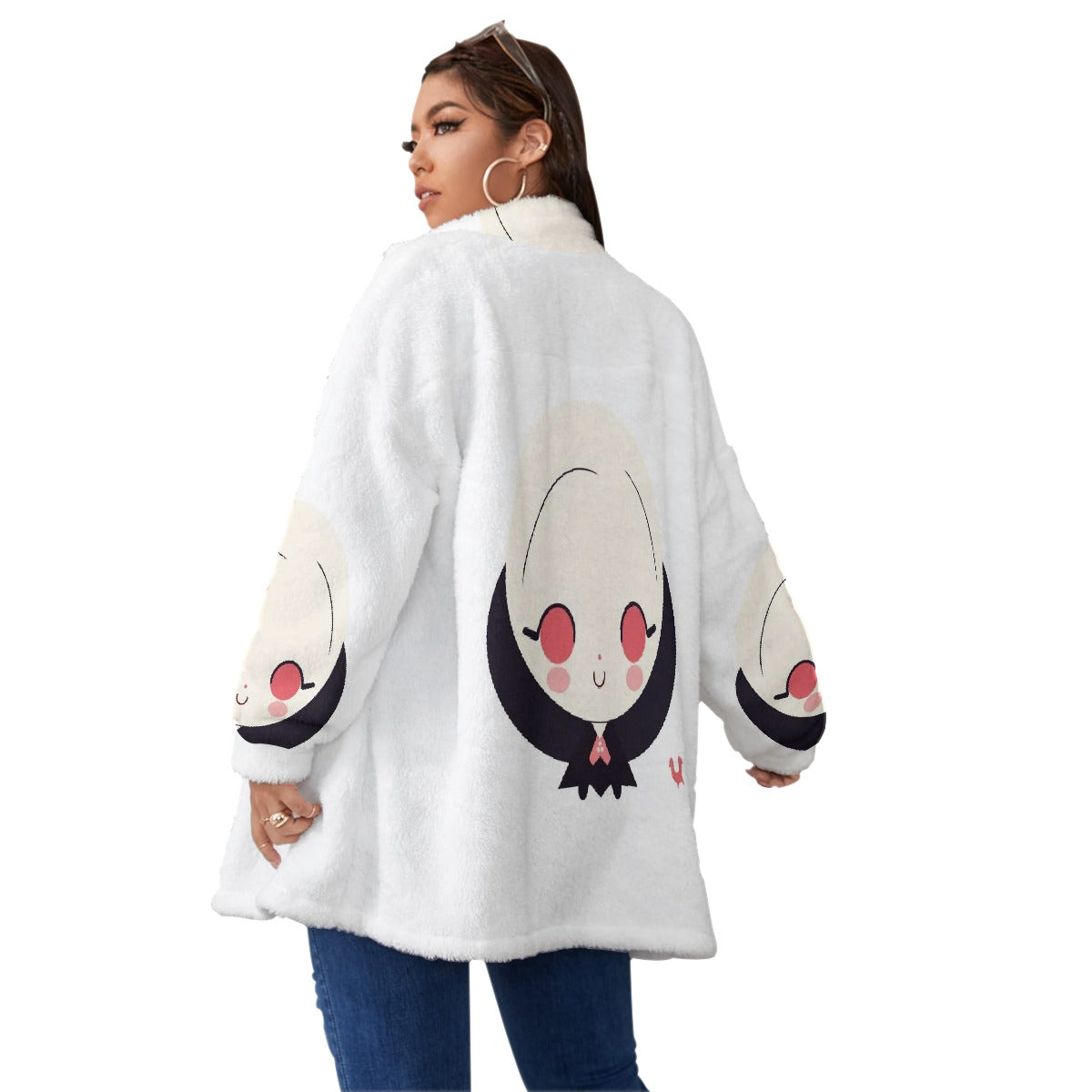 All-Over Print Unisex Borg Fleece Stand-up Collar Coat With Zipper Closure(Plus Size)