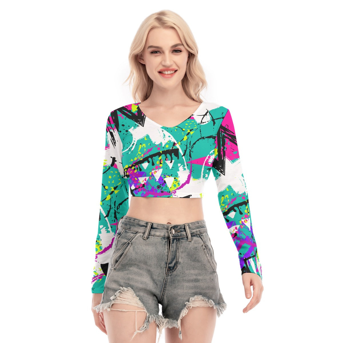 All-Over Print Women's Back Hollow T-shirt With Strap