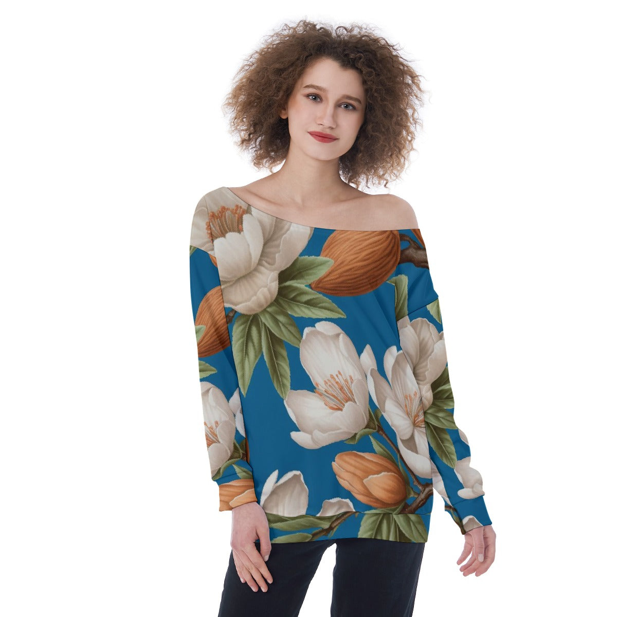 All-Over Print Oversized Women's Off-Shoulder Sweatshirt