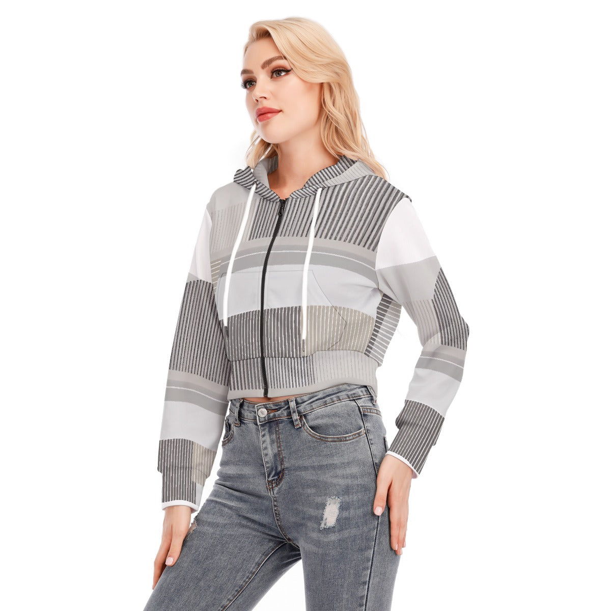 All-Over Print Women's Crop Top Hoodie With Zipper Closure