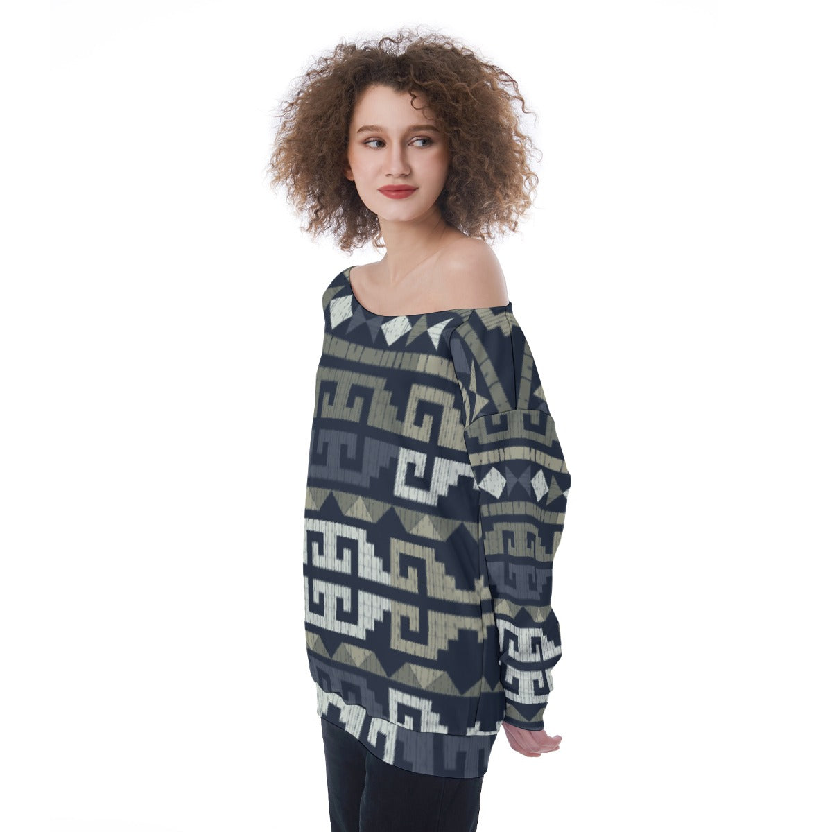 All-Over Print Oversized Women's Off-Shoulder Sweatshirt