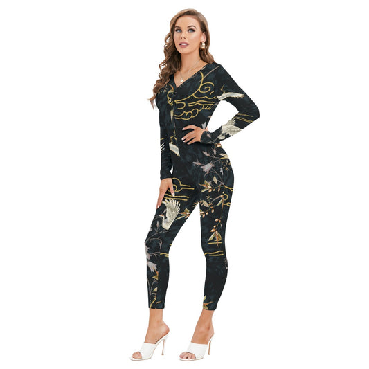 All-Over Print Women's Plunging Neck Jumpsuit