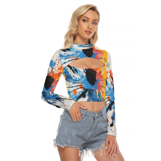 All-Over Print Women's Hollow Chest Keyhole Tight Crop Top