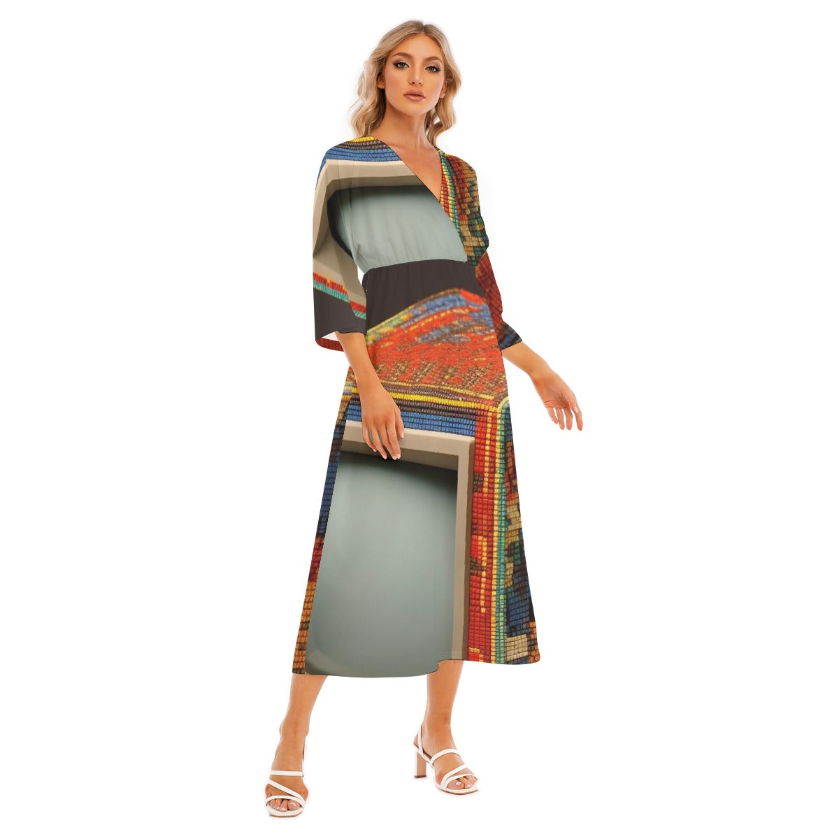 All-Over Print Women's Mid-Sleeve Long Dress