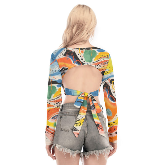 All-Over Print Women's Back Hollow T-shirt With Strap