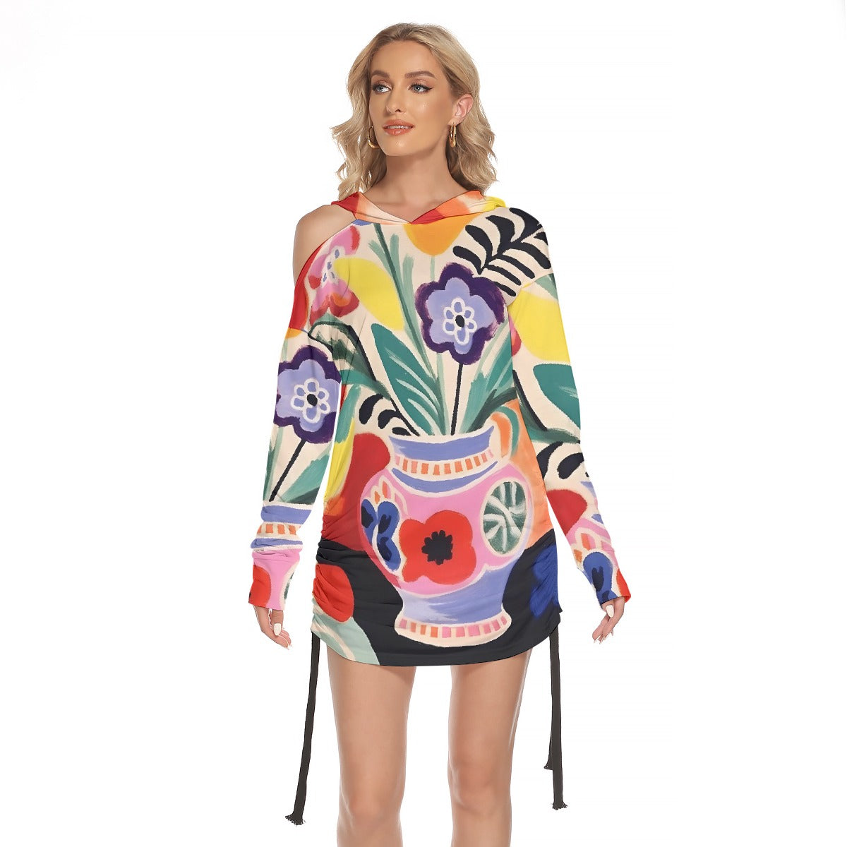 All-Over Print Women's One-shoulder Dress With Waist Shirring