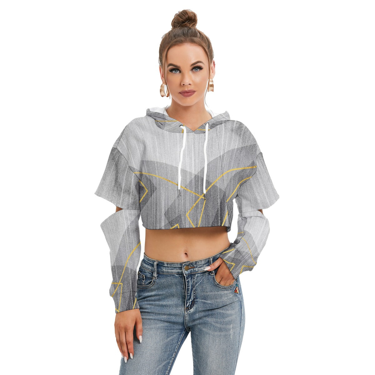 All-Over Print Women's Heavy Fleece Hoodie With Hollow Out Sleeve