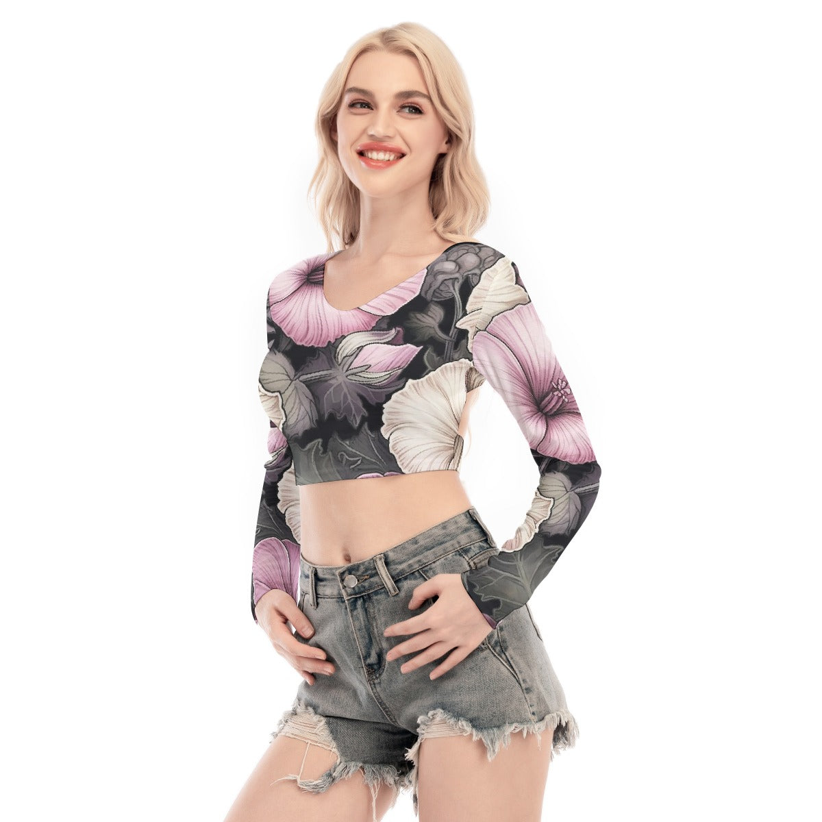 All-Over Print Women's Back Hollow T-shirt With Strap