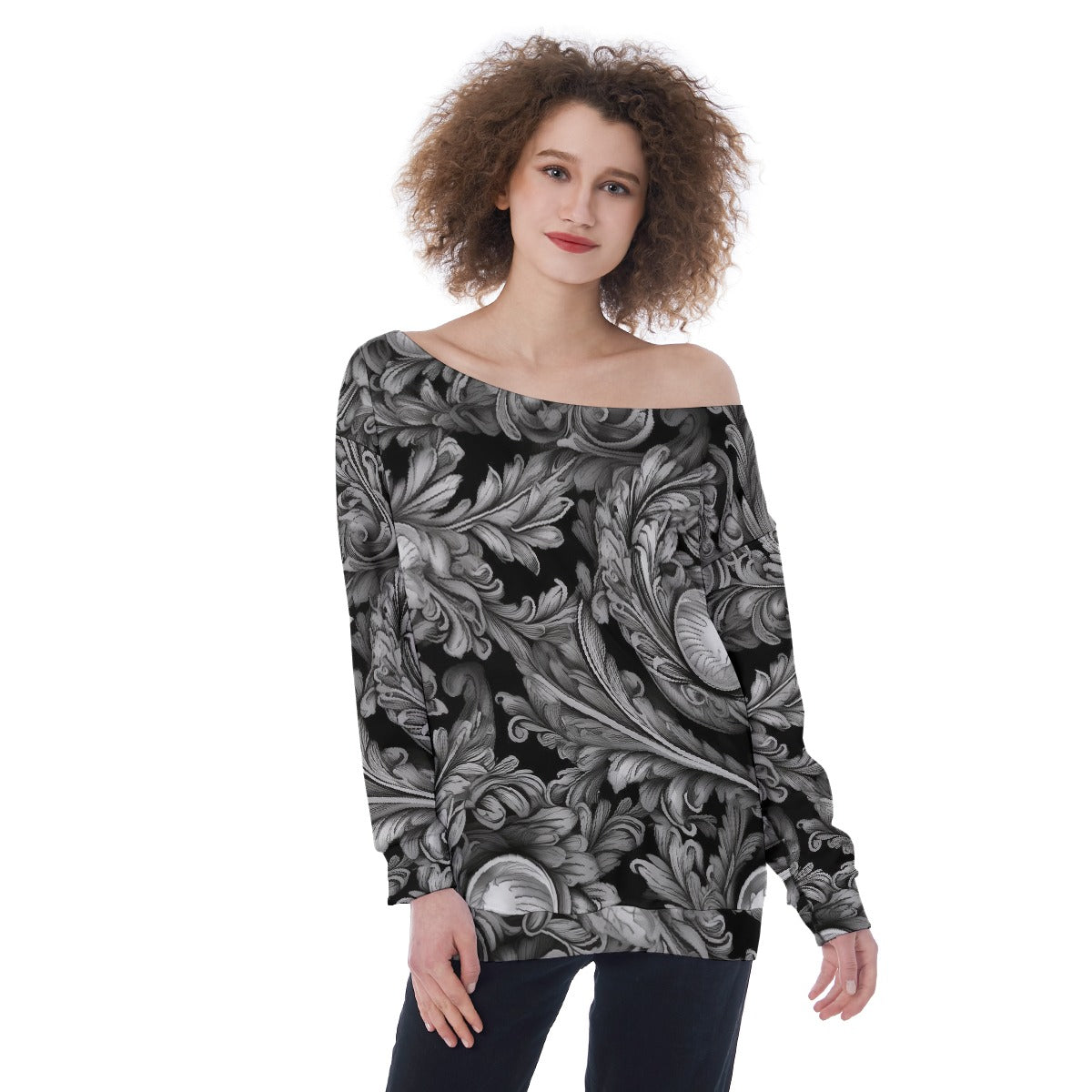 All-Over Print Oversized Women's Off-Shoulder Sweatshirt
