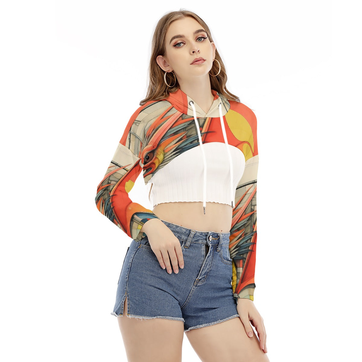 All-Over Print Women's Smock Short Hoodie With Long Sleeve