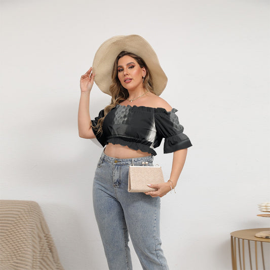 All-Over Print Women's Off-shoulder Cropped Top With Short Puff Sleeve