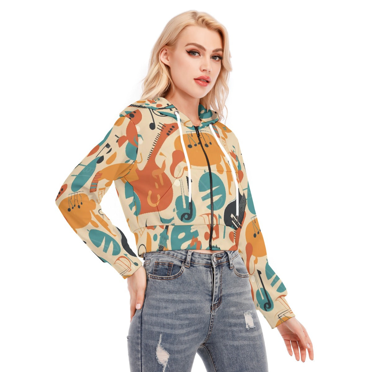 All-Over Print Women's Crop Top Hoodie With Zipper Closure