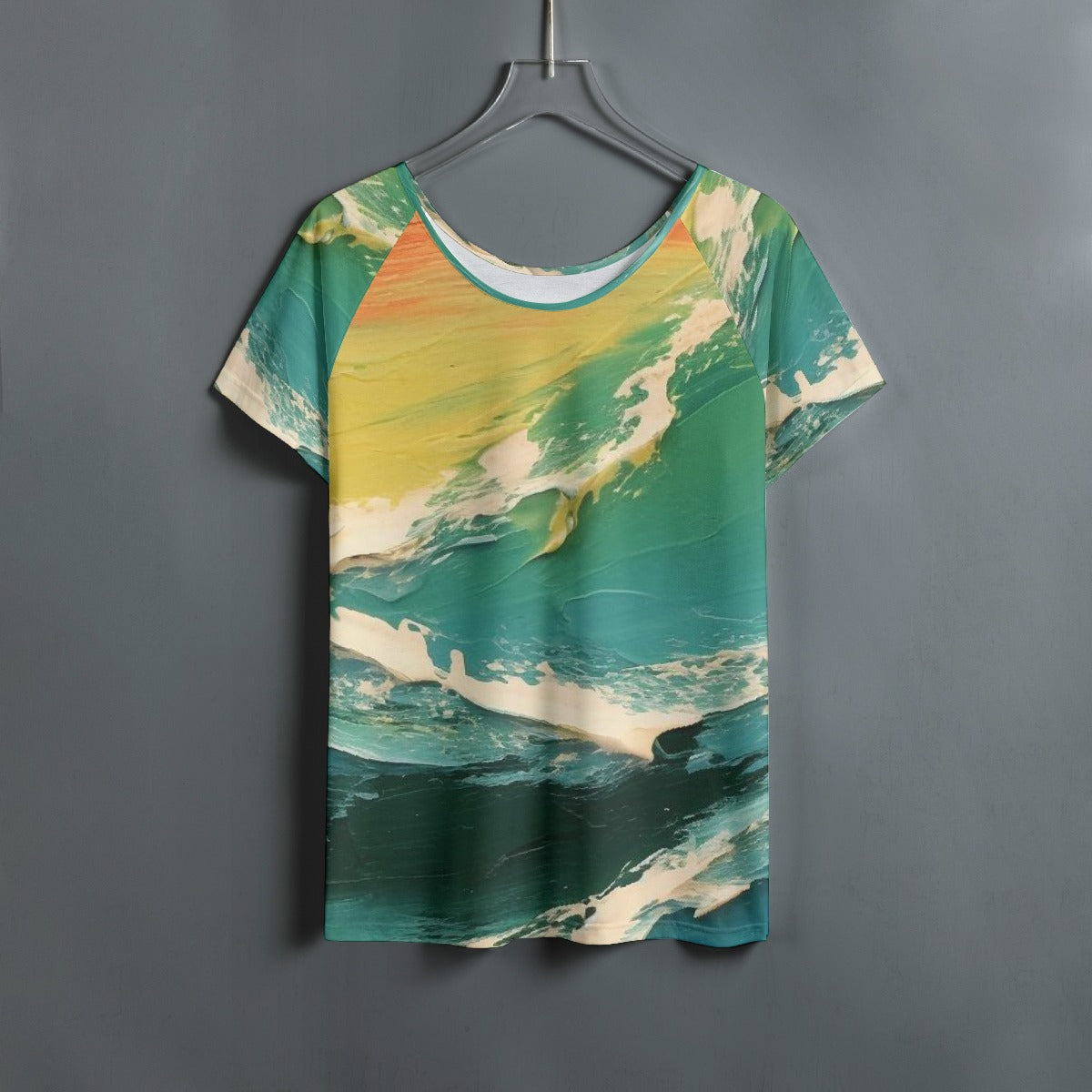 All-Over Print Women's Round Neck T-shirt With Raglan Sleeve