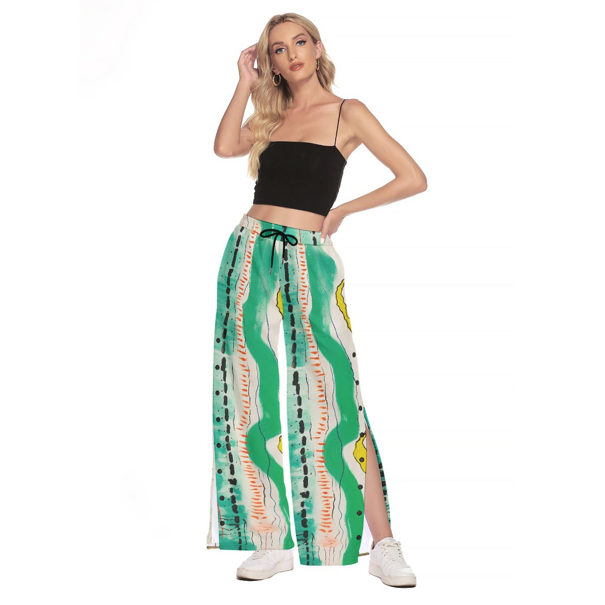 All-Over Print Women's Side Slit Snap Button Trousers