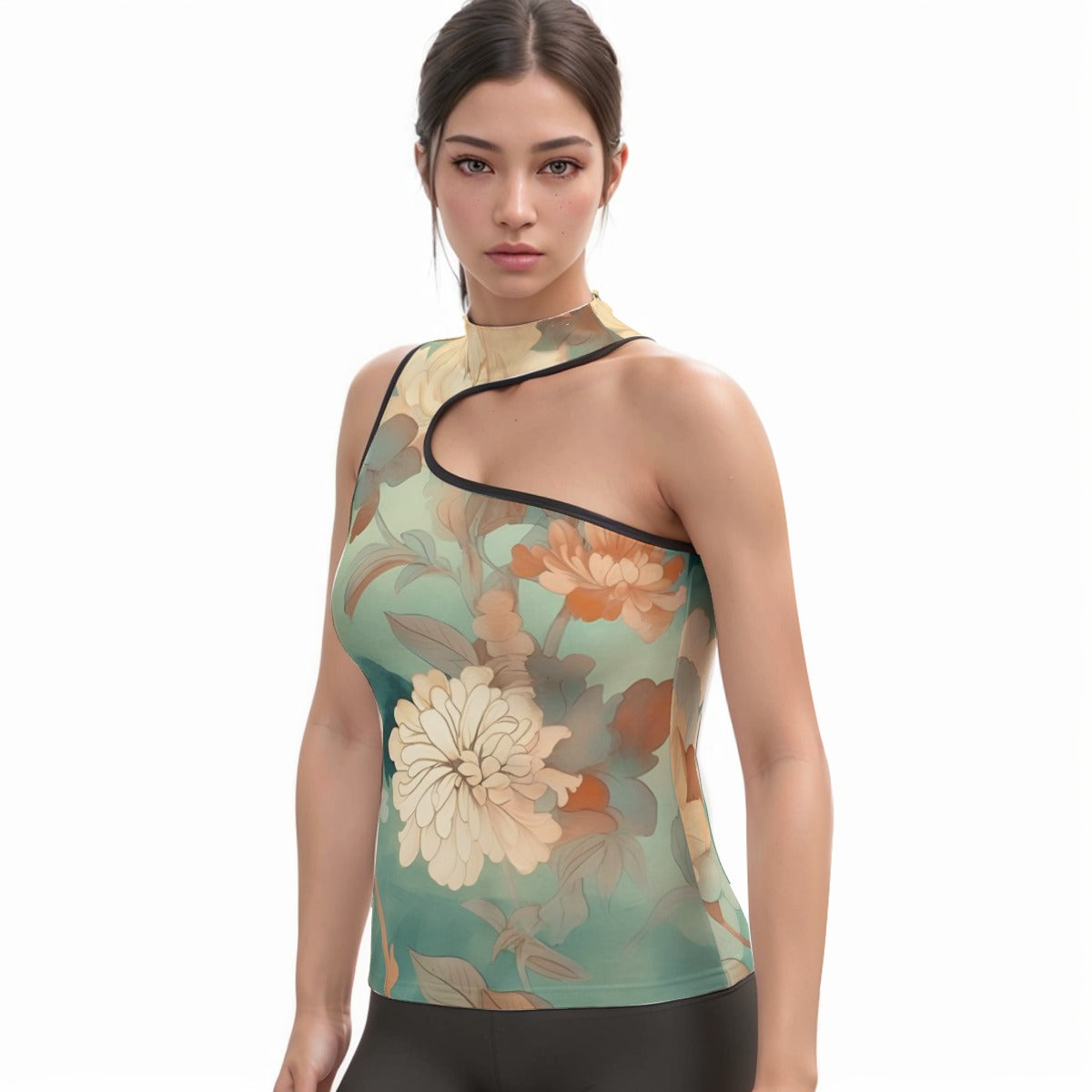 All-Over Print Women's Halter Sleeveless Asymmetrical Tank Top