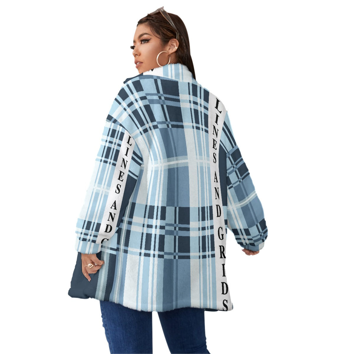 All-Over Print Unisex Borg Fleece Stand-up Collar Coat With Zipper Closure(Plus Size)