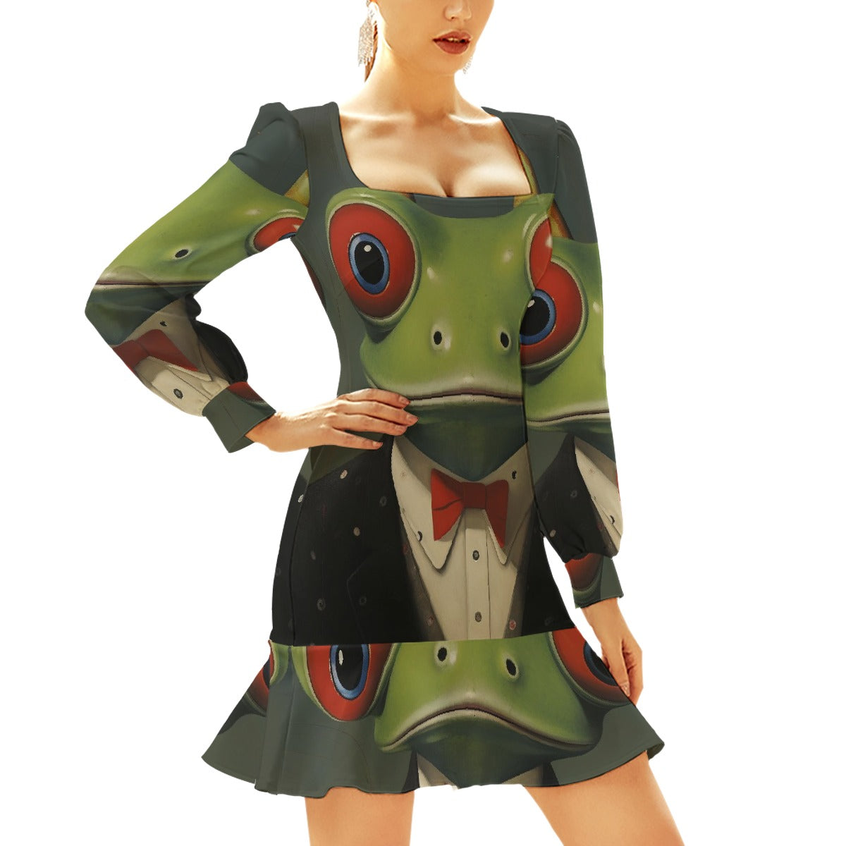 All-Over Print Women's Ruffle Hem Skinny Dress