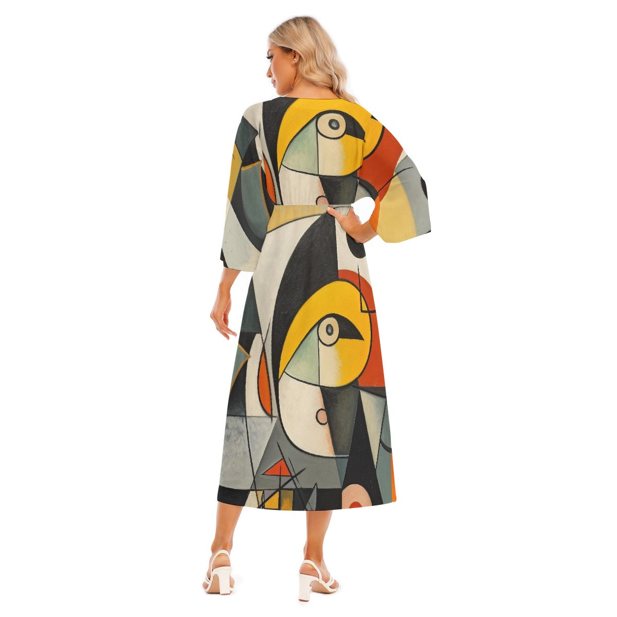 All-Over Print Women's Mid-Sleeve Long Dress