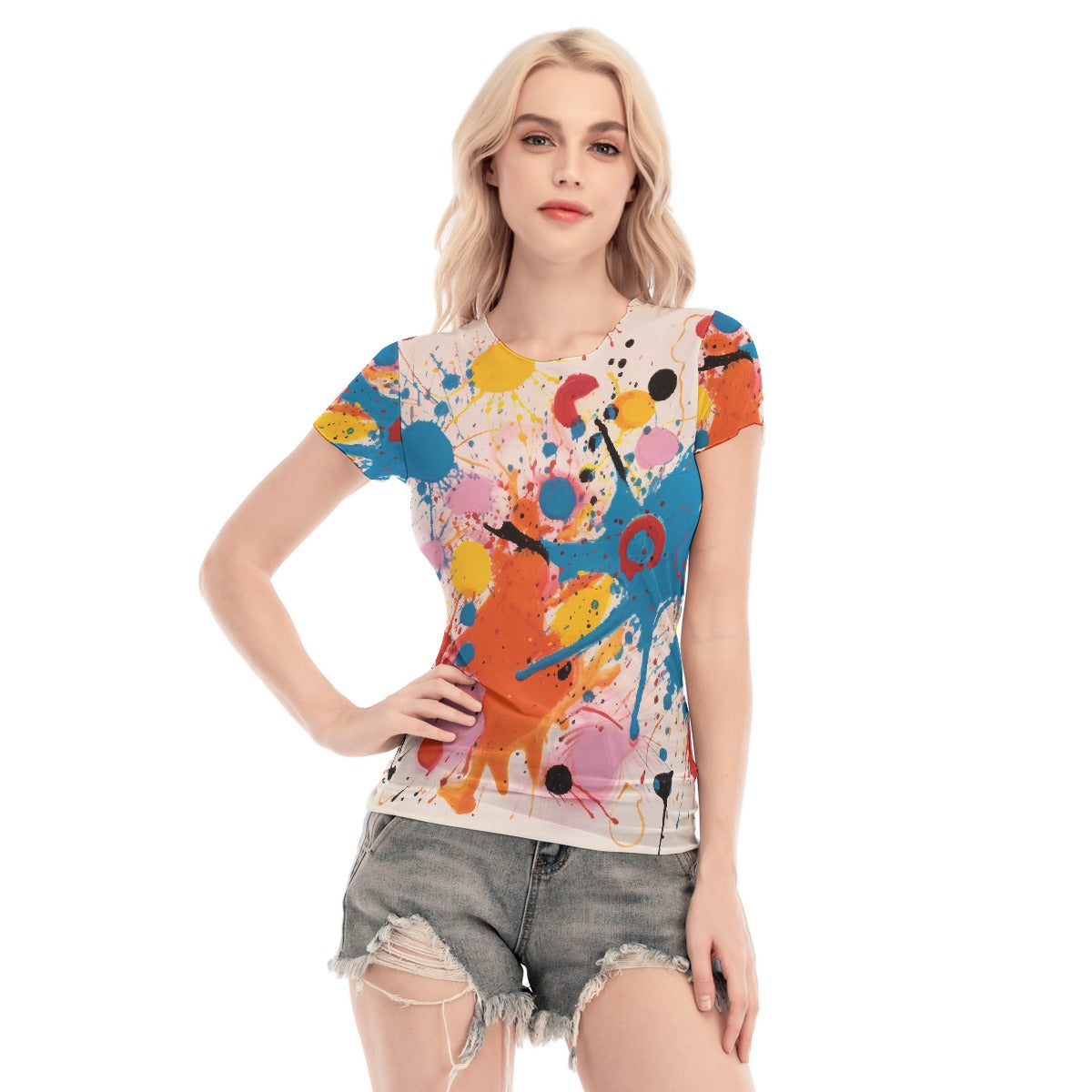 All-Over Print Women's Short Sleeve Mesh Blouse