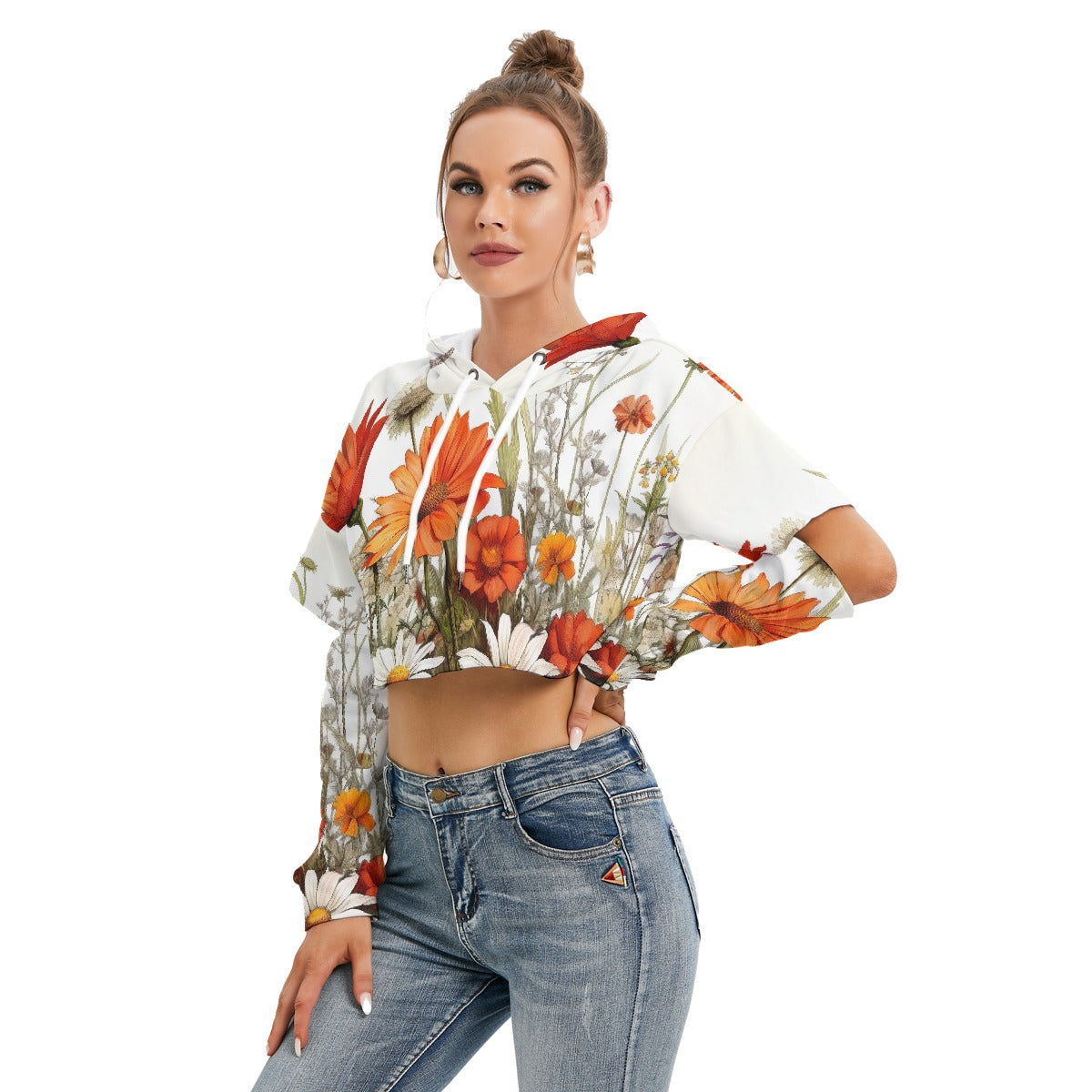 All-Over Print Women's Heavy Fleece Hoodie With Hollow Out Sleeve