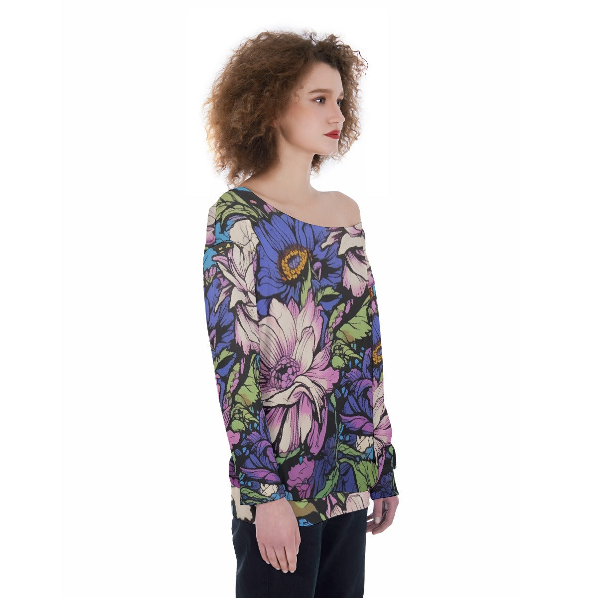 All-Over Print Oversized Women's Off-Shoulder Sweatshirt