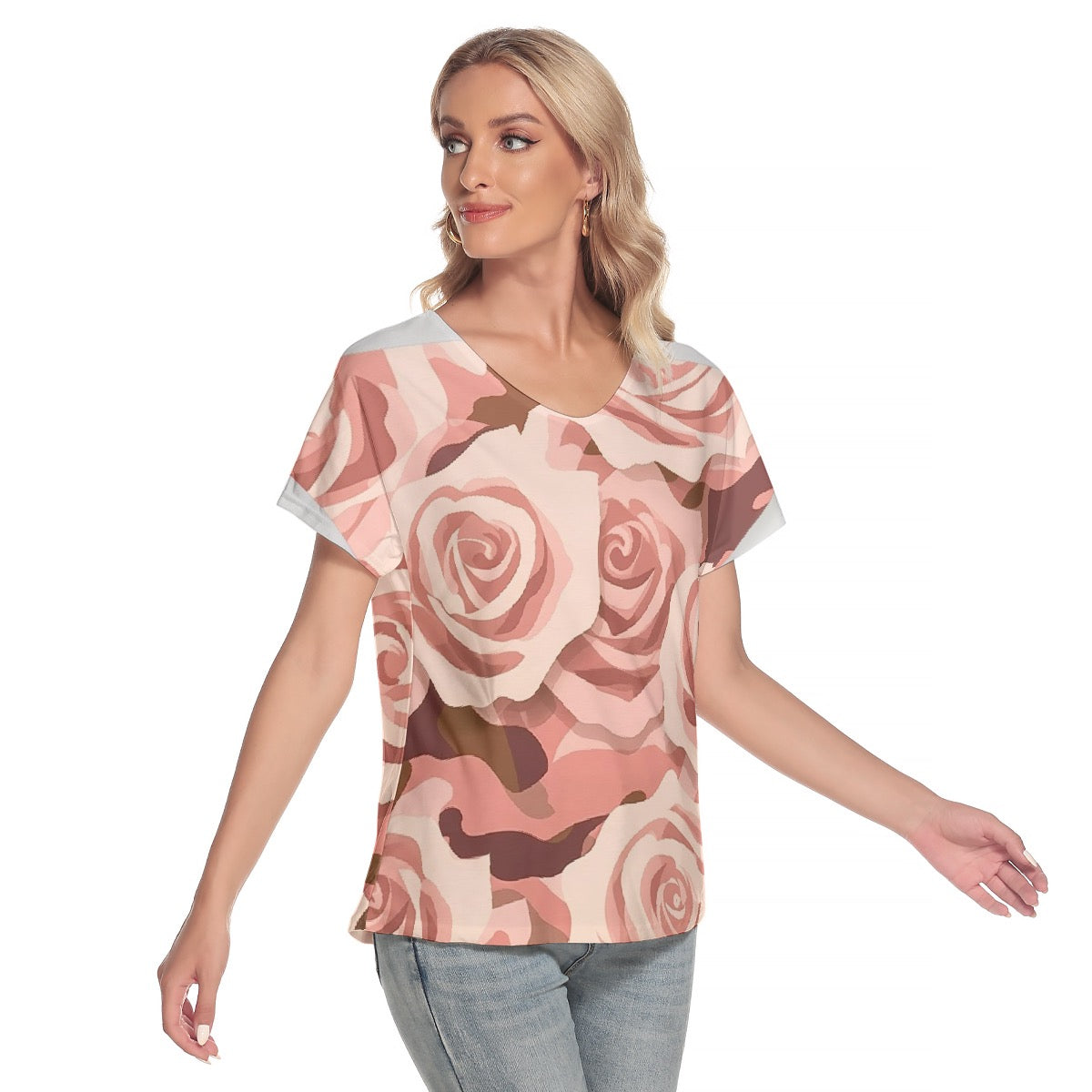 All-Over Print Women's Loose V-neck Short Sleeve T-shirt