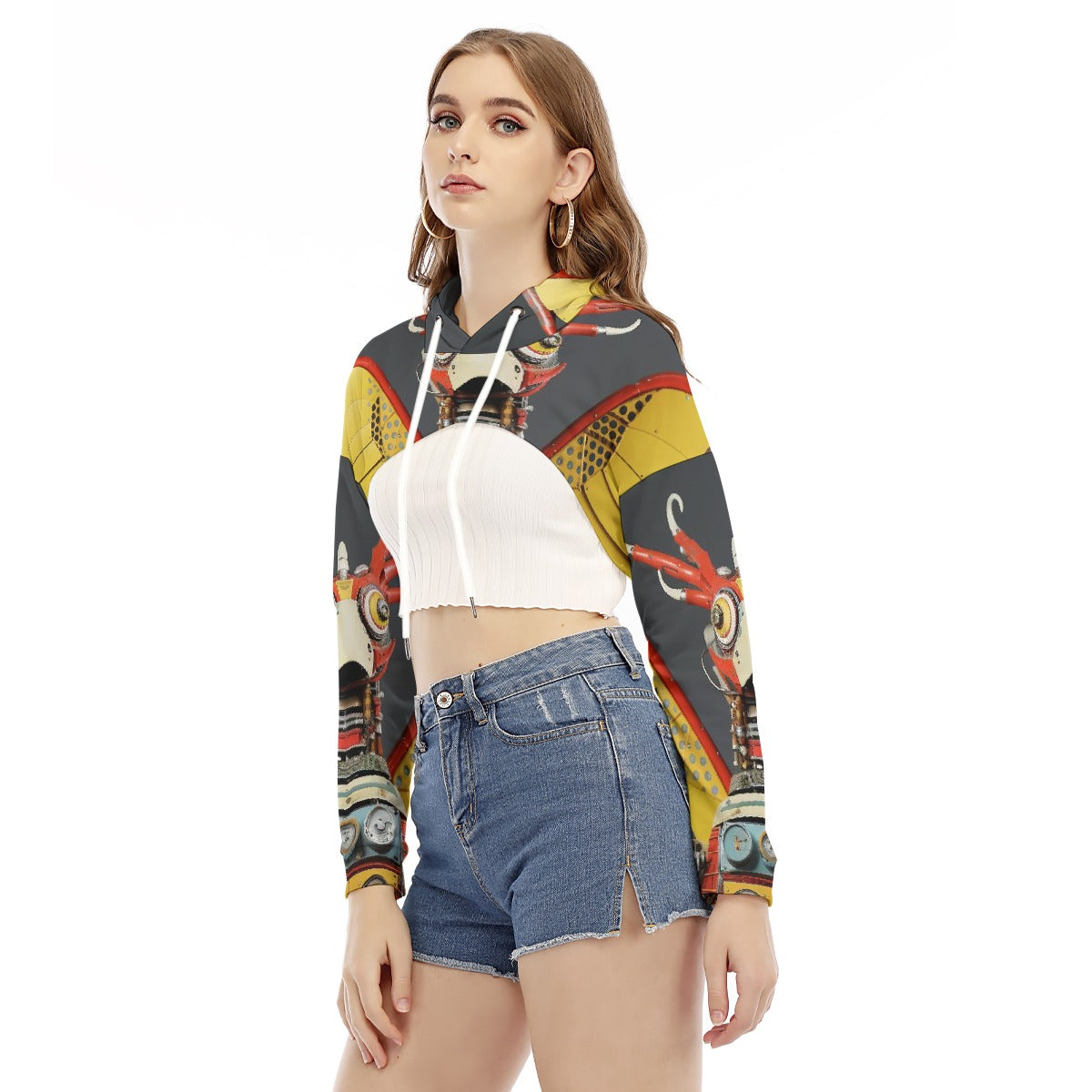 All-Over Print Women's Smock Short Hoodie With Long Sleeve