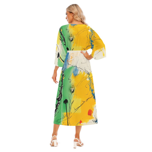 All-Over Print Women's Mid-Sleeve Long Dress