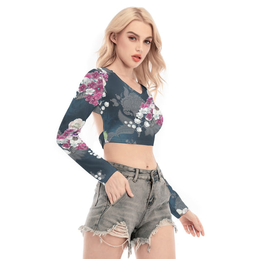 All-Over Print Women's Back Hollow T-shirt With Strap