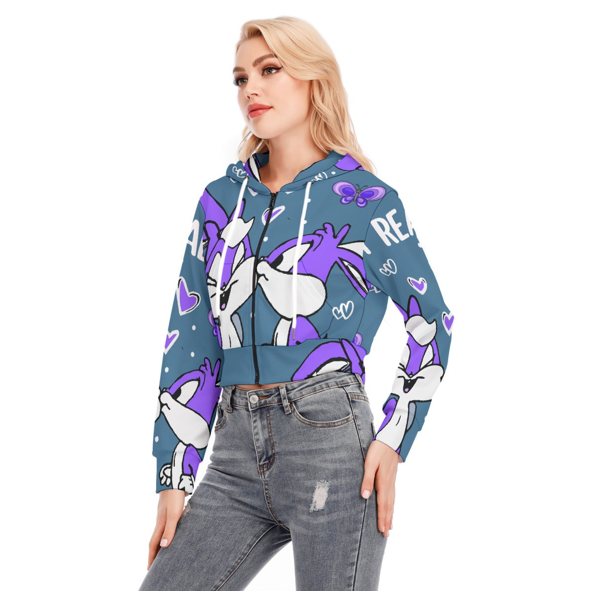All-Over Print Women's Crop Top Hoodie With Zipper Closure