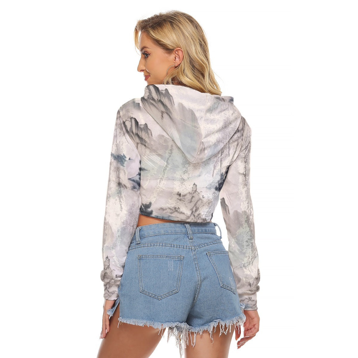 All-Over Print Women's Crop Top Hoodie|Velvet