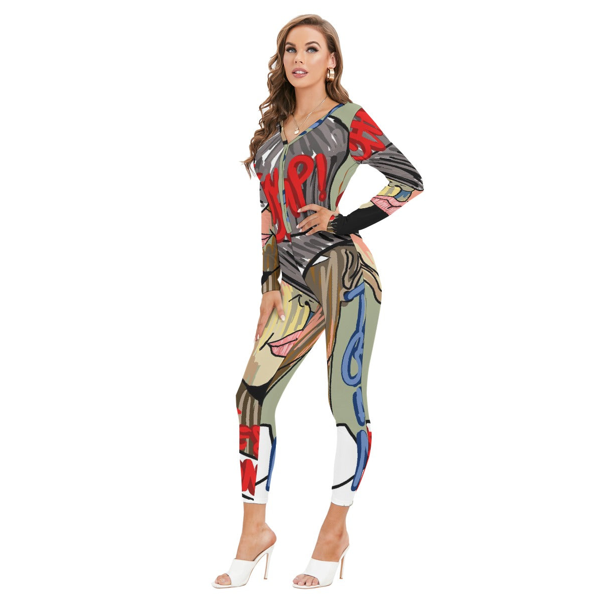All-Over Print Women's Plunging Neck Jumpsuit
