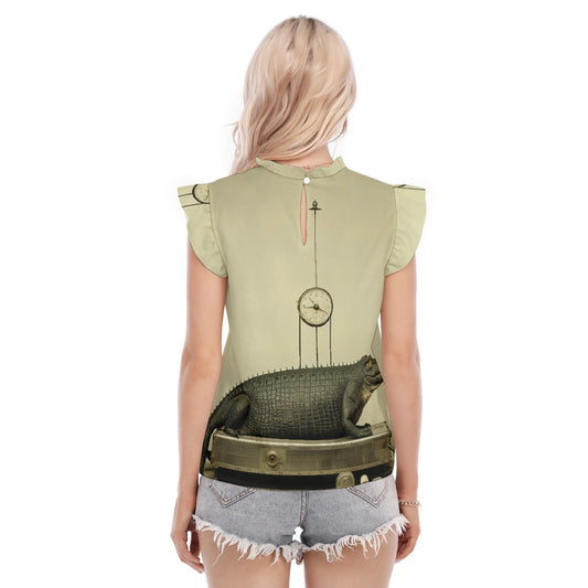 All-Over Print Women's Blouse With Ruffle Collar And Sleeve