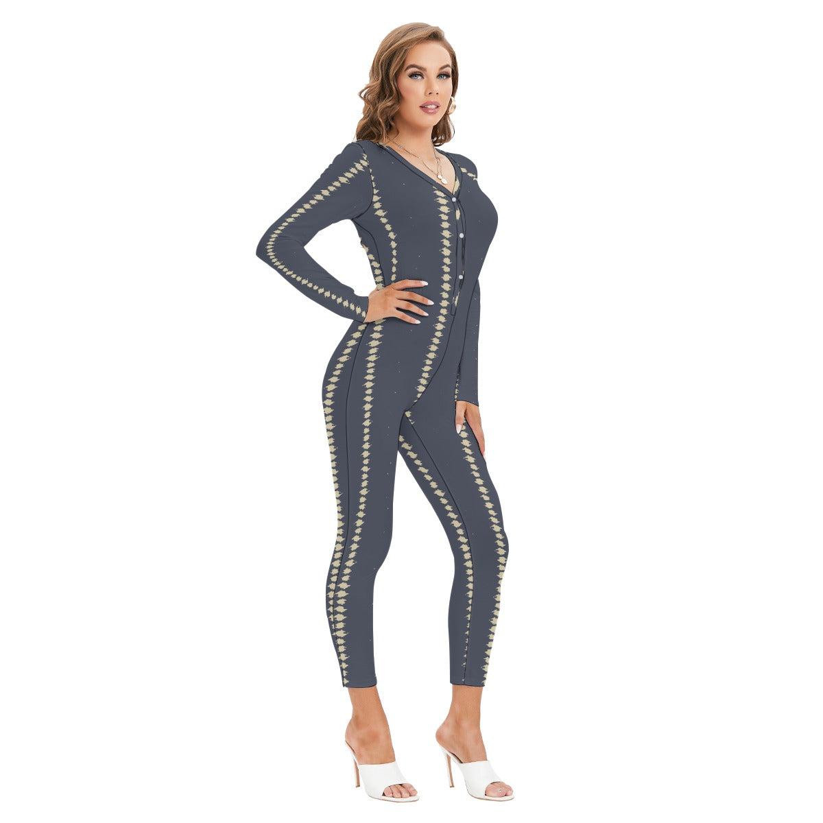 All-Over Print Women's Plunging Neck Jumpsuit