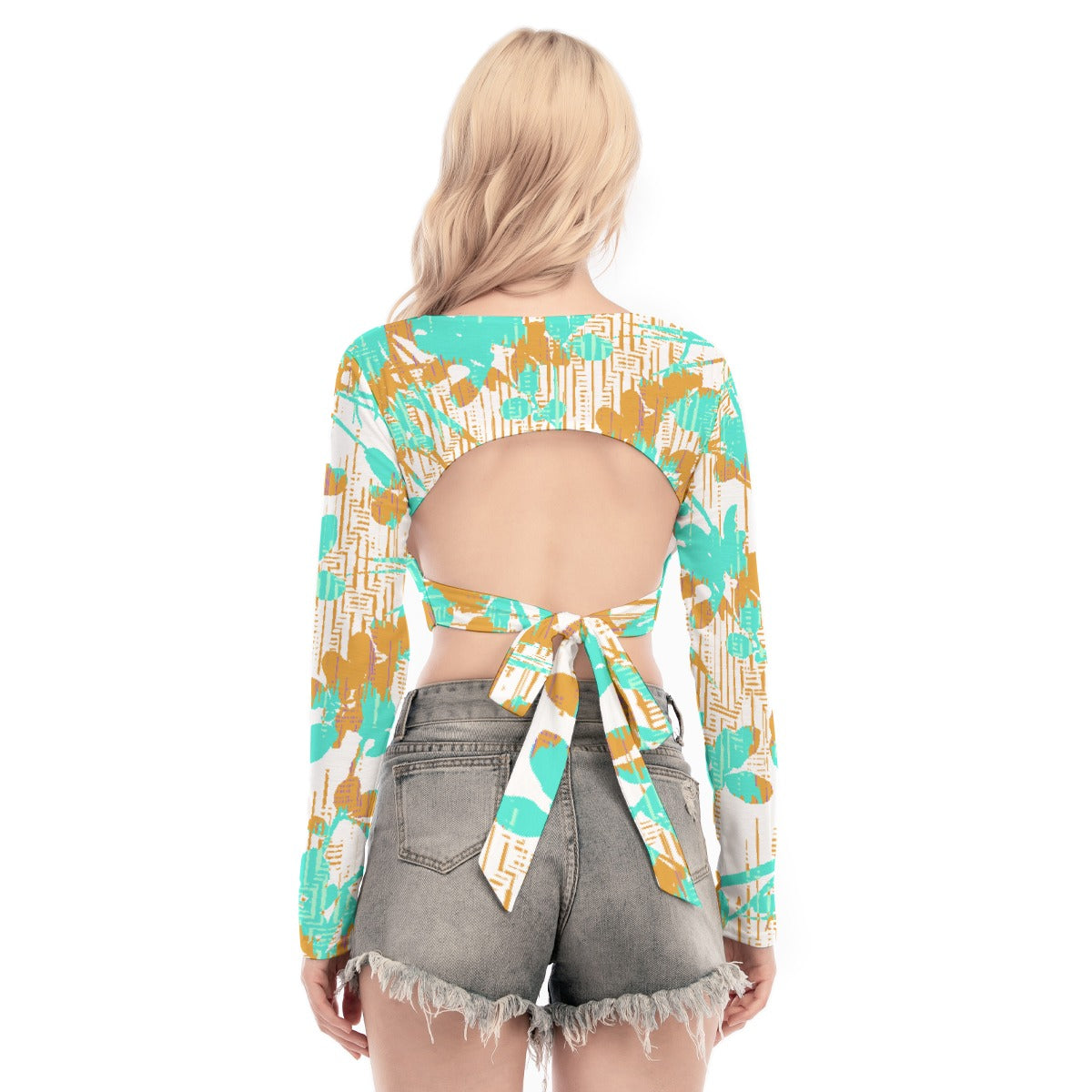 All-Over Print Women's Back Hollow T-shirt With Strap