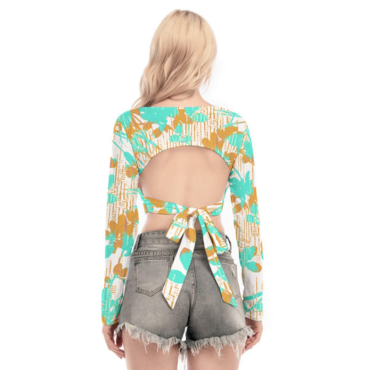 All-Over Print Women's Back Hollow T-shirt With Strap