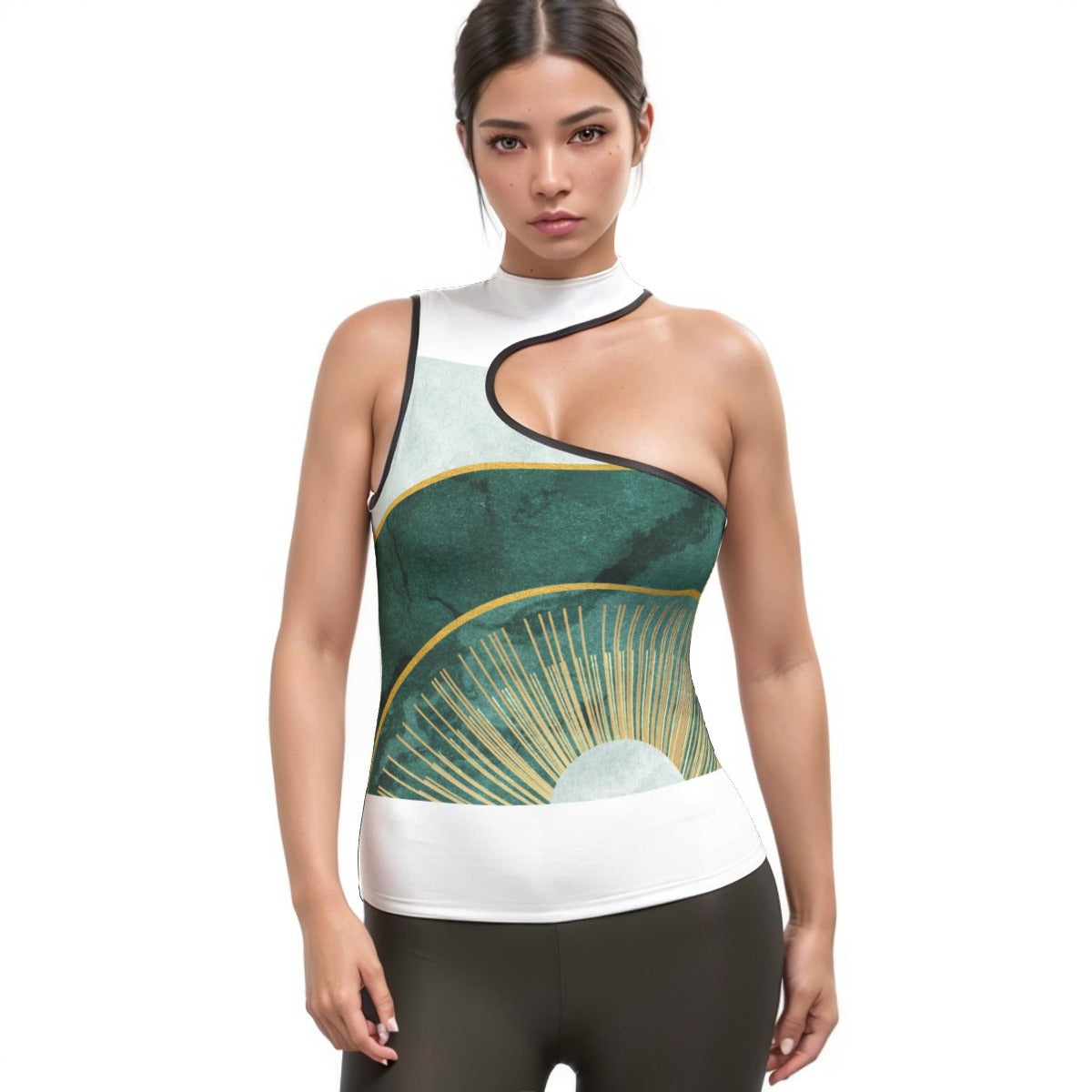 All-Over Print Women's Halter Sleeveless Asymmetrical Tank Top