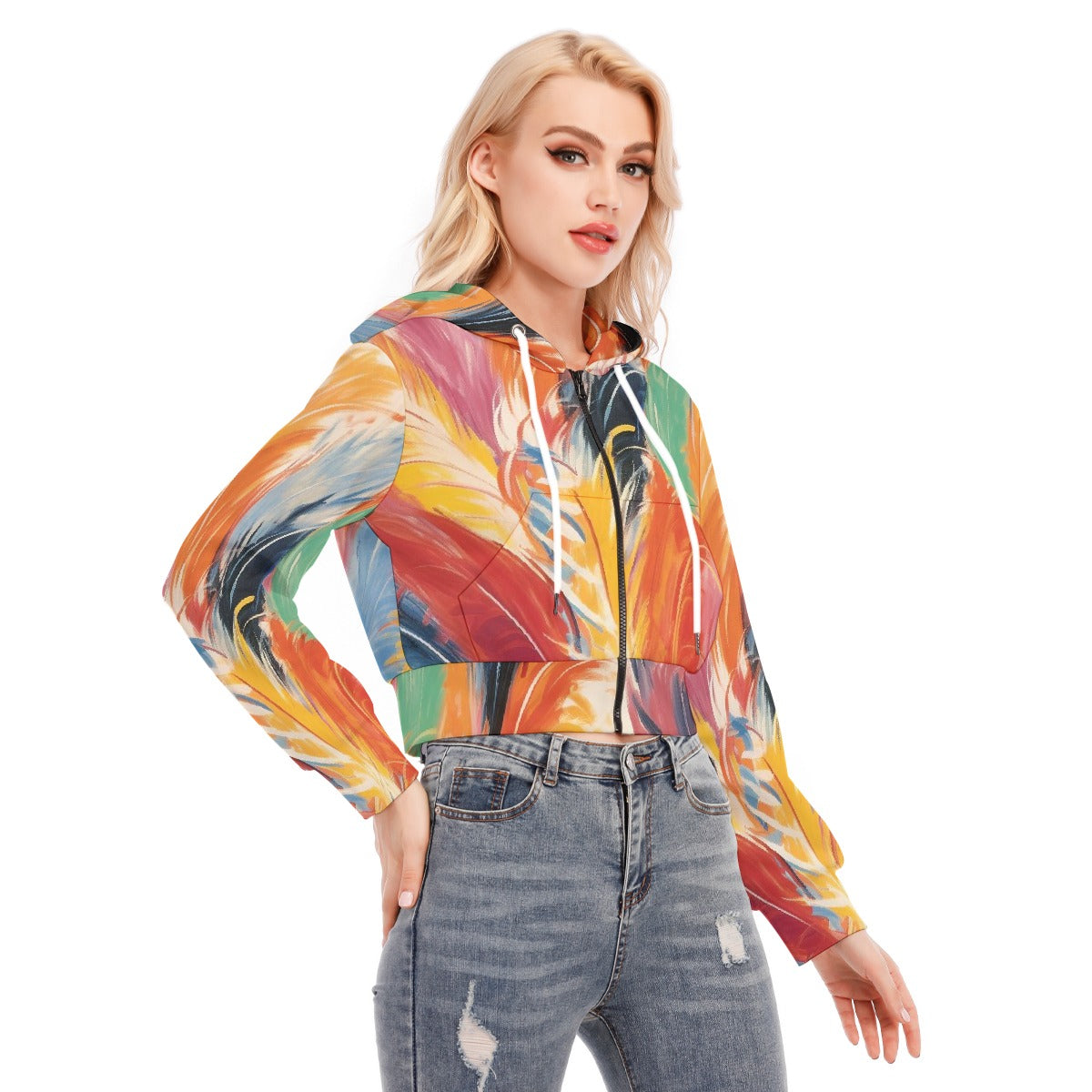 All-Over Print Women's Crop Top Hoodie With Zipper Closure