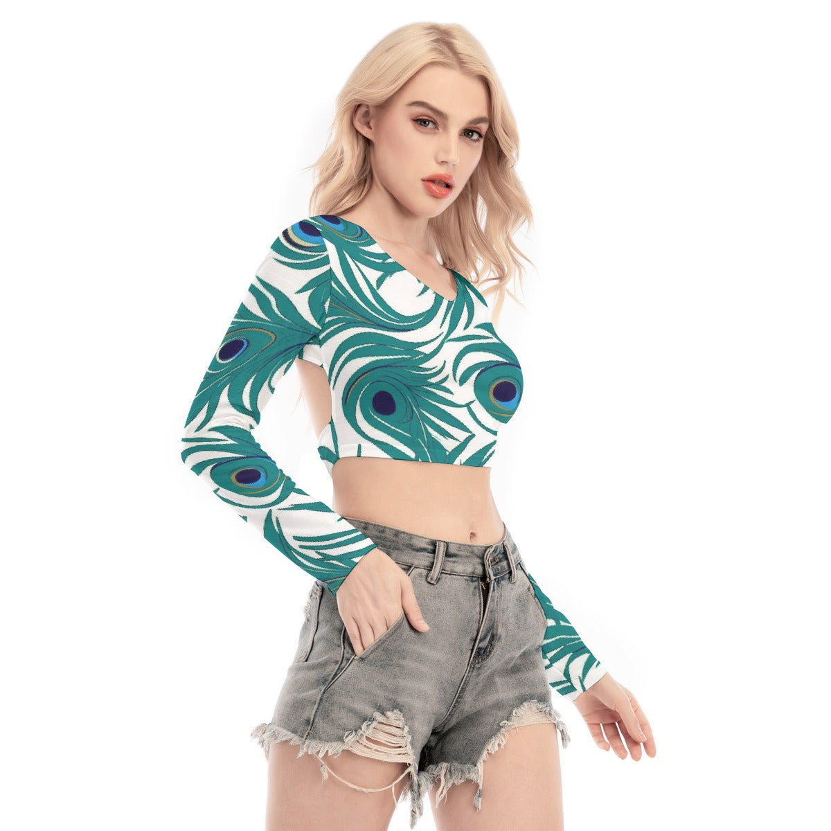 All-Over Print Women's Back Hollow T-shirt With Strap