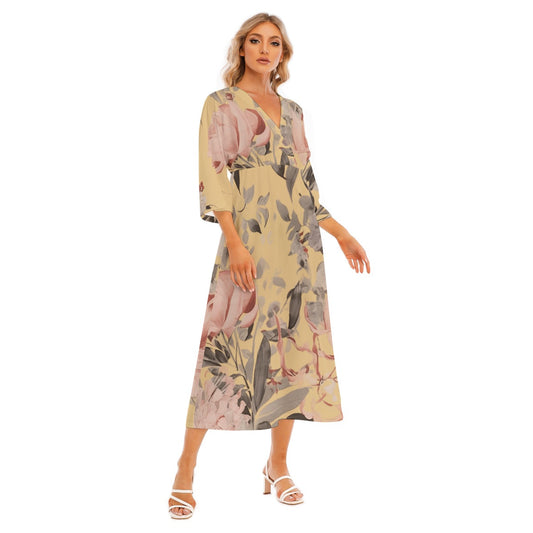 All-Over Print Women's Mid-Sleeve Long Dress