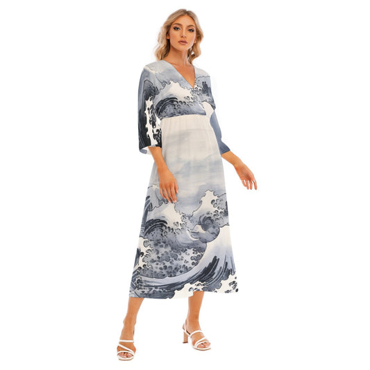 All-Over Print Women's Mid-Sleeve Long Dress