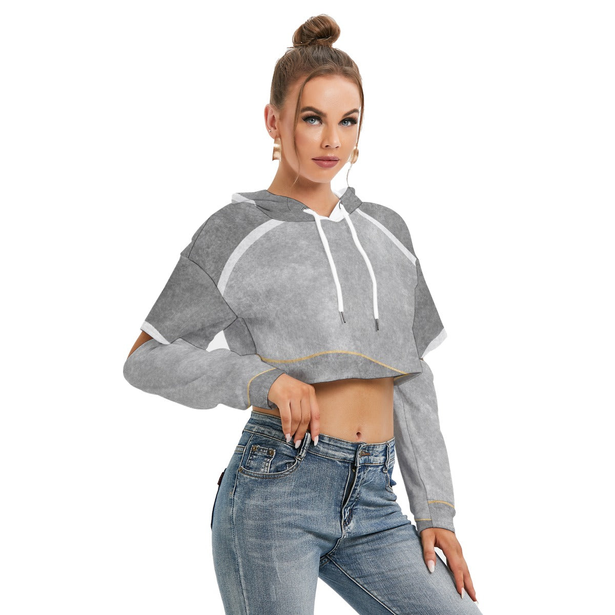 All-Over Print Women's Heavy Fleece Hoodie With Hollow Out Sleeve