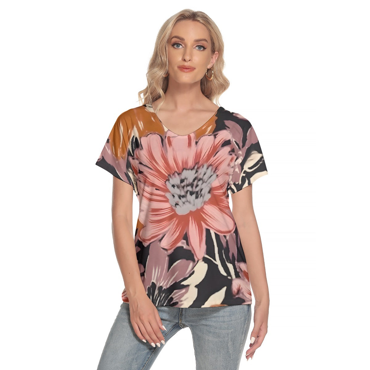 All-Over Print Women's Loose V-neck Short Sleeve T-shirt