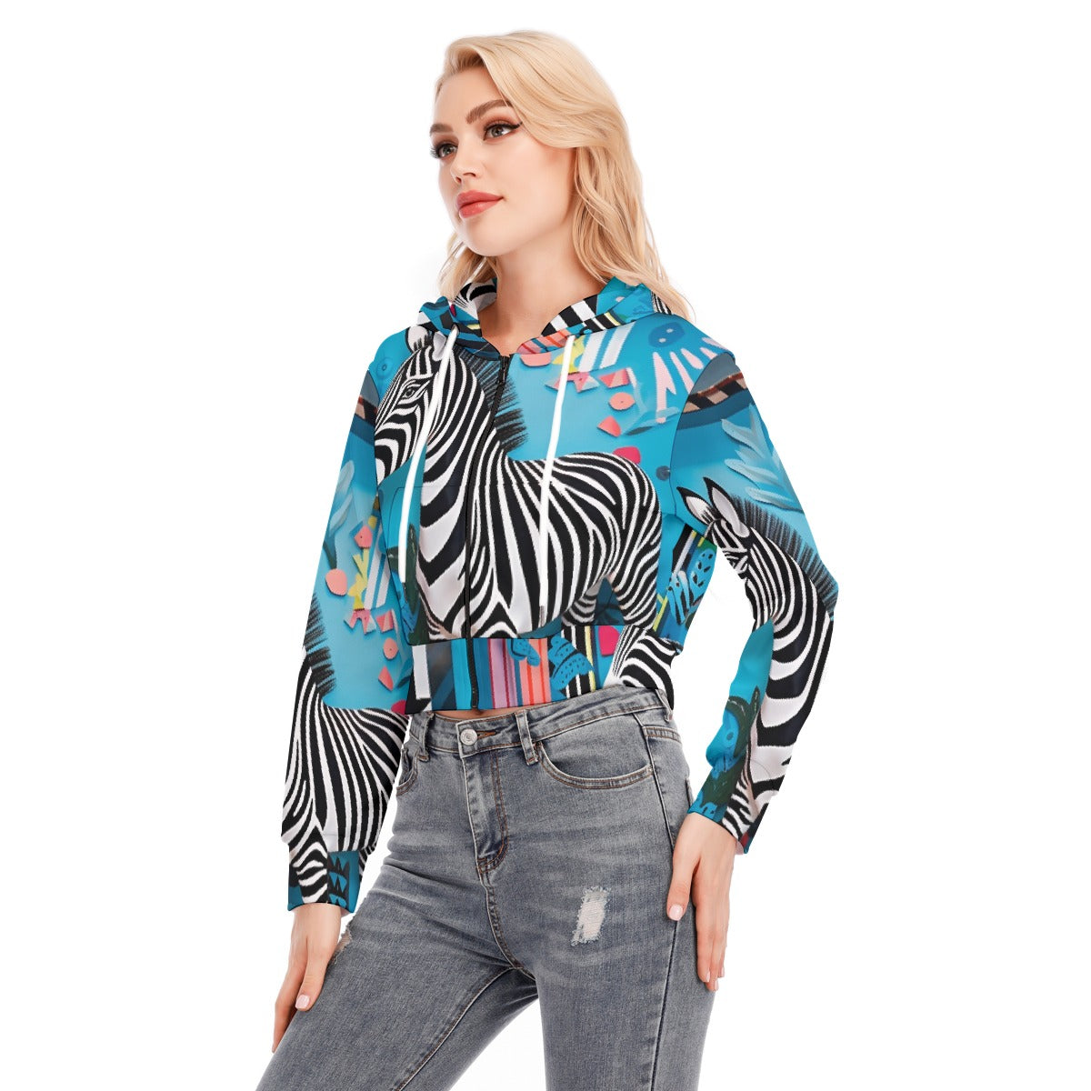 All-Over Print Women's Crop Top Hoodie With Zipper Closure