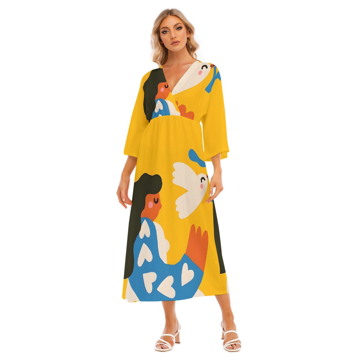 All-Over Print Women's Mid-Sleeve Long Dress