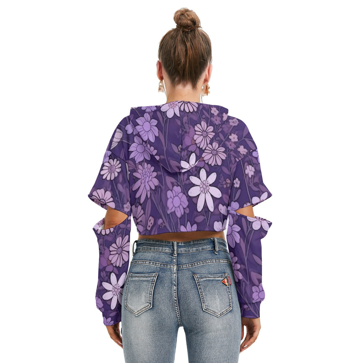 All-Over Print Women's Heavy Fleece Hoodie With Hollow Out Sleeve