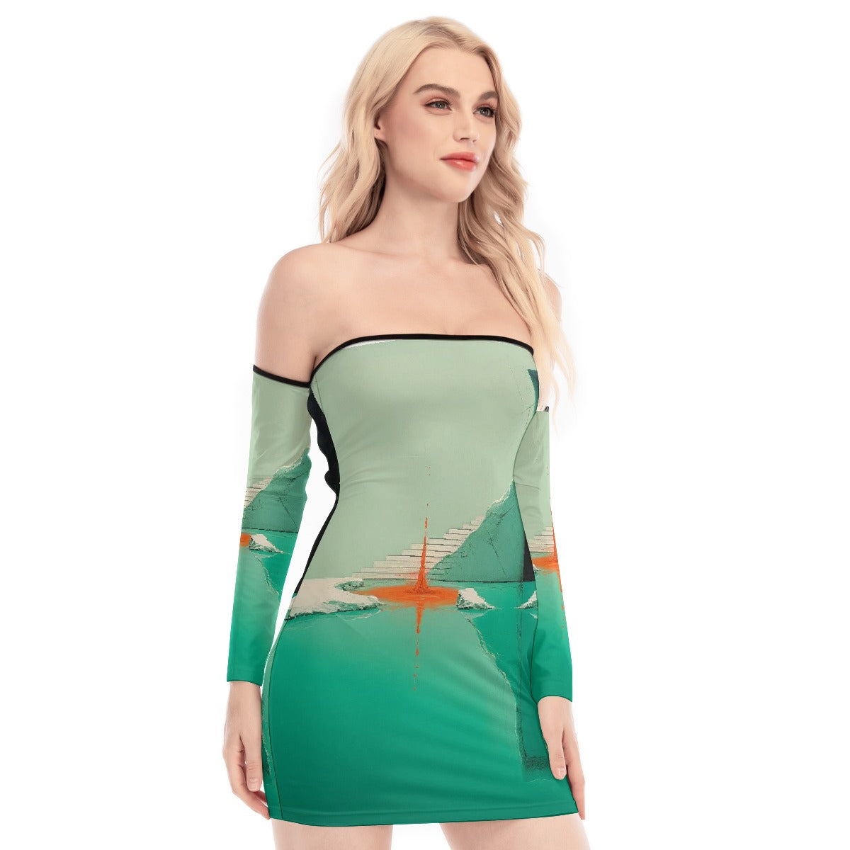 All-Over Print Women's Off-shoulder Back Lace-up Dress