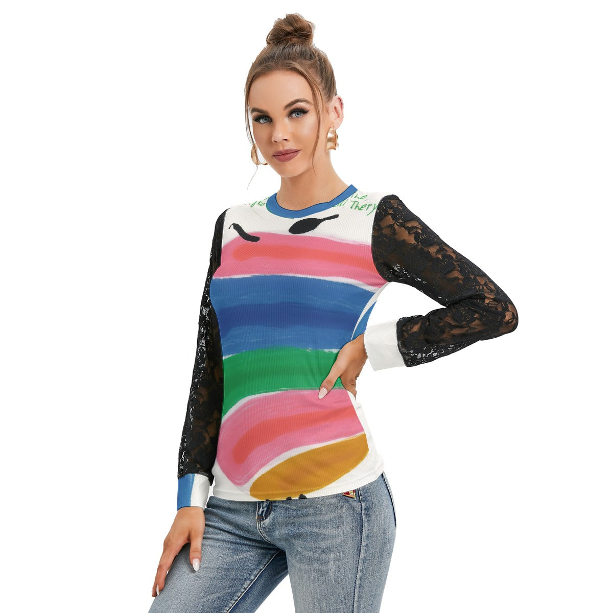 All-Over Print Women's T-shirt And Sleeve With Black Lace