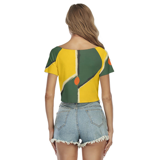 All-Over Print Women's Raglan Drawstring Front  Crop Tee