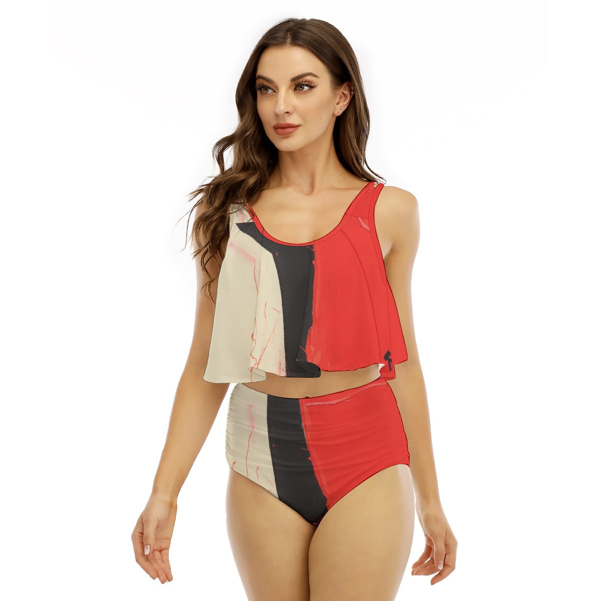 All-Over Print Women's Ruffled Vest Bikini Swimsuit